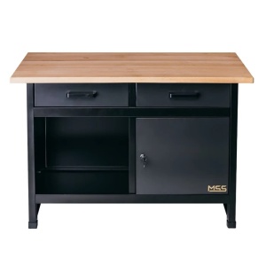 Banc de lucru 1200 x 600 x 830 mm , blat din lemn, gri inchis, 2 sertare + 1 usa,MSS