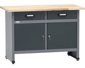 Banc de lucru Profi 2, 120 x 84 x 60 cm, 2 sertare, blat din lemn 3 cm, negru/gri antracit