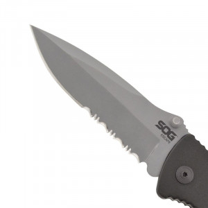 Cutit de salvare SOG Escape Bead Blasted FF24-CP, lama 9Cr18MoV, Lockback, cutter centura, spargator geam, Rescue Knife - Img 4