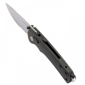 Cutit pliabil SOG Flash AT Satin Black Serrated 11-18-15-41, lama Drop Point CRYO D2 partial zimtata, deschidere asistata, AT-XR Lock, maner GRN negru, EDC Premium - Img 2