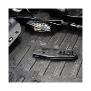 Cutit pliabil SOG-TAC XR Blackout Serrated 12-38-03-41, lama Clip Point CRYO D2 Black TiNi Partial Serrated, XR Lock, Flipper, Thumb Stud, maner G10 Black, EDC Tactical - Img 8
