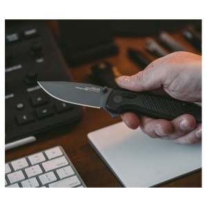 Cutit pliabil SOG Terminus XR LTE Graphite TM1032-BX, lama Drop Point CPM S35VN TiNi Graphite, XR Lock, Flipper, maner Carbon Fiber, EDC Premium - Img 8