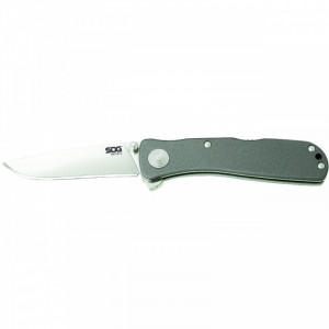 Cutit pliabil SOG Twitch II Satin Aluminum TWI8-CP, lama Drop Point AUS-8 Satin, deschidere asistata S.A.T., Lockback, maner din aluminiu anodizat, EDC Premium - Img 2