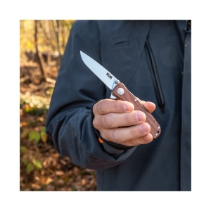 Cutit pliabil SOG Twitch II Satin Wood Handle TWI17-BX, lama Drop Point AUS-8 Satin, deschidere asistata S.A.T., Lockback, maner din lemn, EDC Clasic - Img 9