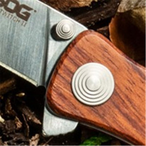 Cutit pliabil SOG Twitch II Wood TWI17-CP, lama Drop Point AUS-8 Satin, deschidere asistata S.A.T., Lockback, maner din lemn Rosewood, EDC Premium - Img 12
