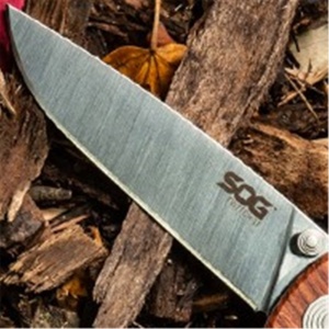 Cutit pliabil SOG Twitch II Wood TWI17-CP, lama Drop Point AUS-8 Satin, deschidere asistata S.A.T., Lockback, maner din lemn Rosewood, EDC Premium - Img 24