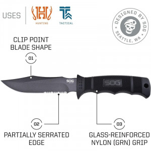 Cutit tactic SOG SEAL Pup Black, otel AUS-8, lama partial zimtata 120 mm - Img 3