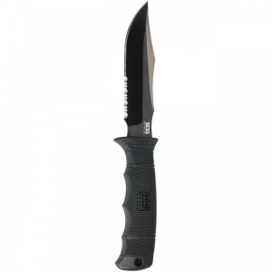 E37T-K Cutit lama fixa SEAL PUP ELITE CLIP POINT BLACK SERRATED teaca KYDEX, SOG - Img 1