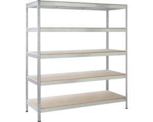 Raft metalic depozitare cu 5 polite din lemn, 1300x450x1800 mm max. 150 kg/polita, montaj rapid cu cleme