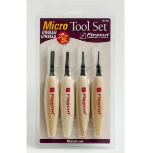 Set 4 micro dalti indoite pentru sculptura in lemn MT150E, Flexcut - Img 2