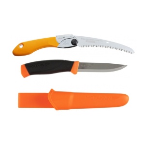 Set Cutit Heavy Duty ORANGE Si Fierastrau pliabil bushcraft, camping Silky Pocketboy curbat 170mm cu 8dinti, 30mm