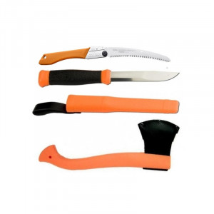 Set Cutit Morakniv 2000, portocaliu, Fierastrau Silky Gomboy curbat 240mm cu 8dinti, 30mm si Topor portocaliu - Img 2