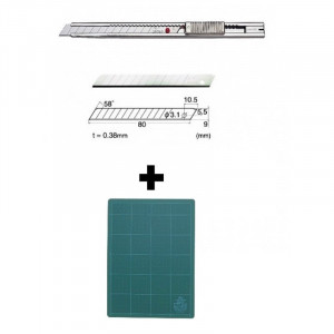 Set Cutter / cutit utilitar INOX mic - NT Cutter - 9mm + 10 lame schimb + placa CM A3 - Img 1