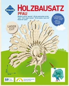 Set de constructie din lemn „Paun”, debitat cu laser Pebaro - Img 2