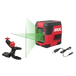 SKIL 1912 AA Nivela laser cu linie în cruce, lumina verde, raza actiune 20m, prindere trepied 1/4, Accu Li-Ion, include incarcator micro USB si clema de prindere - Img 1