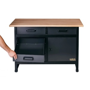 Banc de lucru 1200 x 600 x 830 mm , blat din lemn, gri inchis, 5 sertare + 1 usa,MSS - Img 5