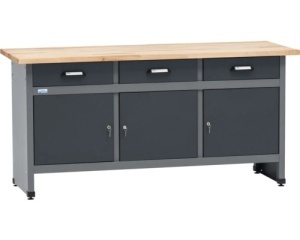 Banc de lucru 170 x 84 x 60 cm, 3 usi si 3 sertare, blat din lemn de fag 3 cm, negru/gri antracit - Img 2