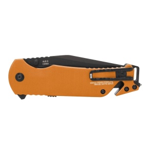 Cutit pliabil SOG Escape 2.0 Hi Viz Orange 11-52-02-43, lama Clip Point AUS-8 partial zimtata, taietor centura, spargator geam, maner aluminiu - Img 5