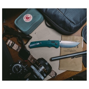 Cutit pliabil SOG Flash AT Petrol Green 11-18-13-41, lama Drop Point CRYO D2 Satin, deschidere asistata S.A.T., AT-XR Lock, maner GRN Petrol Green, EDC Premium - Img 10