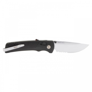 Cutit pliabil SOG Flash AT Satin Black Serrated 11-18-15-41, lama Drop Point CRYO D2 partial zimtata, deschidere asistata, AT-XR Lock, maner GRN negru, EDC Premium - Img 3