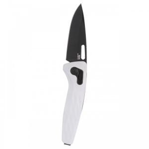 Cutit pliabil SOG One-Zero XR White Black Chrome 12-73-05-57, lama CPM S35VN Polished, XR Lock, Flipper, maner G10 White cu insertii Cromate, EDC Premium - Img 5