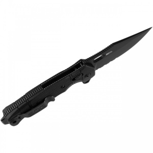 Cutit pliabil SOG SEAL XR Serrated 12-21-05-57, lama Clip Point CPM S35VN Black TiNi Partial Serrated, XR Lock, Flipper, maner GRN Black, Made in USA - Img 5