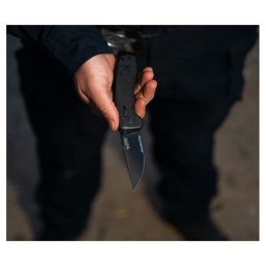 Cutit pliabil SOG-TAC XR Blackout Serrated 12-38-03-41, lama Clip Point CRYO D2 Black TiNi Partial Serrated, XR Lock, Flipper, Thumb Stud, maner G10 Black, EDC Tactical - Img 9