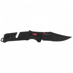 Cutit pliabil SOG Trident AT Black Serrated 11-12-02-41, lama Drop Point partial zimtata CRYO D2 Black TiNi, deschidere asistata S.A.T., AT-XR Lock, taietor de centura, spargator de geam, maner GRN Black - Img 2