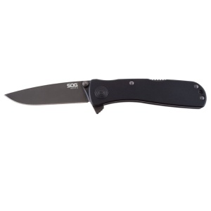 Cutit pliabil SOG Twitch II Black TWI12-CP, lama Drop Point AUS-8 Black TiNi, deschidere asistata S.A.T., Lockback, maner din aluminiu anodizat negru, EDC Premium