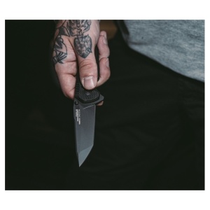 Cutit pliabil SOG Vision XR Straight 12-57-01-57, lama Tanto CTS XHP Black TiNi, XR Lock, Thumb Hole, maner G10 Black, EDC Tactical - Img 9