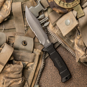 Cutit tactic SOG SEAL Pup Black, otel AUS-8, lama partial zimtata 120 mm - Img 14