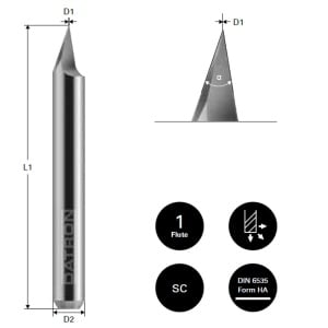 Freza pentru gravura, Datron 0068283L, 40 grade, 0.10x6.0mm - Img 2