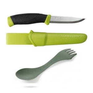 Pachet promo cutit Morakniv Companion Olive Green + Spork Original Bio Light My Fire, set camping si outdoor