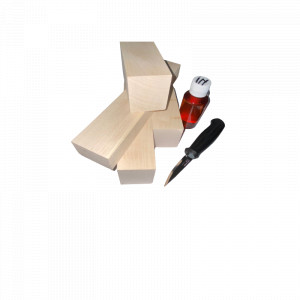 Set 4 blocuri din lemn de paltin pentru cioplit cu 50 ml ulei in + cutit sculptura basic, Morakniv - Img 2