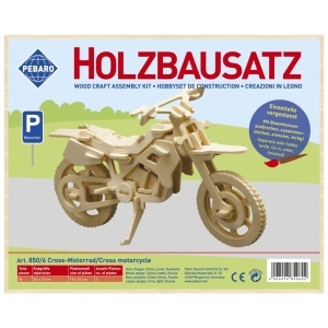 Set de constructie din lemn „Motocicleta de cross” debitat cu laser Pebaro - Img 2