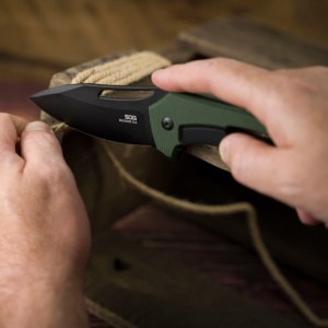 Cutit pliabil SOG Bulwark FLK OD Green, lama D2 Clip Point, Frame Lock, maner G10 verde OD - Img 10