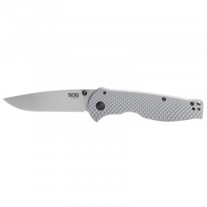 Cutit pliabil SOG Flash FL 14-18-01-57, lama Drop Point 8Cr13MoV, Frame Lock, maner integral din otel inoxidabil, EDC Folder - Img 2