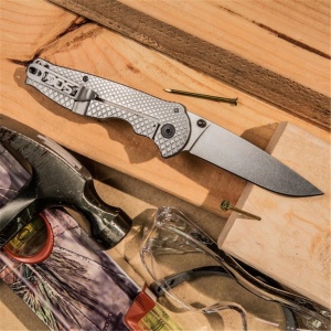 Cutit pliabil SOG Flash FL 14-18-01-57, lama Drop Point 8Cr13MoV, Frame Lock, maner integral din otel inoxidabil, EDC Folder - Img 23