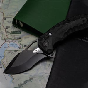 Cutit pliabil SOG Kiku XR Blackout, lama CTS XHP, XR Lock, maner Micarta neagra, design Kiku Matsuda - Img 3