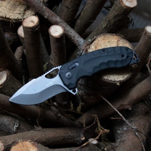 Cutit pliabil SOG Kiku XR LTE Black 12-37-04-57, lama Drop Point CRYO CTS XHP Titanium Nitride, XR Lock, Thumb Stud, maner Black Micarta cu liner-e Carbon Fiber, EDC Outdoor - Img 10