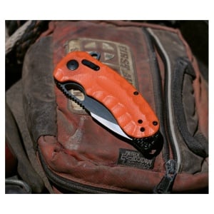 Cutit pliabil SOG Kiku XR LTE Orange 12-37-03-57, lama Drop Point CTS XHP TiNi, XR Lock, Thumb Stud, maner G10 Blaze Orange cu liner-e Carbon Fiber, EDC Outdoor - Img 10