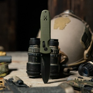 Cutit pliabil SOG Pentagon XR OD Green 12-61-02-57, lama Spear Point CTS XHP Black TiNi, XR Lock, Flipper, maner G10 OD Green, EDC Tactical - Img 10