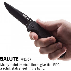 Cutit pliabil SOG Salute Black FF11-CP, lama 8Cr13MoV Black Oxide, Lockback, maner G10, EDC Tactical Folder - Img 11