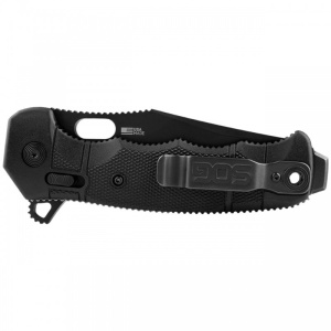 Cutit pliabil SOG SEAL XR Serrated 12-21-05-57, lama Clip Point CPM S35VN Black TiNi Partial Serrated, XR Lock, Flipper, maner GRN Black, Made in USA - Img 6