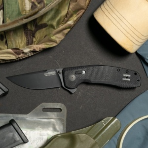 Cutit pliabil SOG-TAC XR Blackout 12-38-01-41, lama Clip Point CRYO D2 Black TiNi, XR Lock, Flipper, Thumb Stud, maner G10 Black, EDC Tactical - Img 10