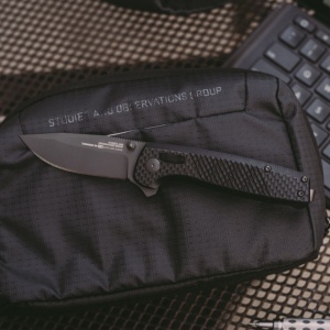 Cutit pliabil SOG Terminus XR LTE Graphite TM1032-BX, lama Drop Point CPM S35VN TiNi Graphite, XR Lock, Flipper, maner Carbon Fiber, EDC Premium - Img 10