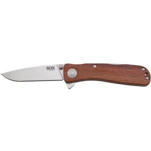 Cutit pliabil SOG Twitch II Wood TWI17-CP, lama Drop Point AUS-8 Satin, deschidere asistata S.A.T., Lockback, maner din lemn Rosewood, EDC Premium