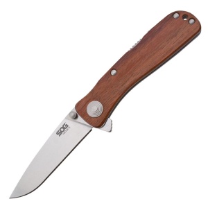Cutit pliabil SOG Twitch II Wood TWI17-CP, lama Drop Point AUS-8 Satin, deschidere asistata S.A.T., Lockback, maner din lemn Rosewood, EDC Premium - Img 16