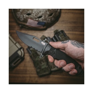 Cutit tactic SOG SEAL FX Serrated, otel CRYO CPM S35VN, lama partial zimtata 109 mm - Img 13