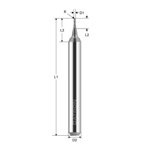 Freza cu varf rotund, 2 caneluri, Datron 00684004, R 0.2, 0.4x1.2x3.0mm - Img 2